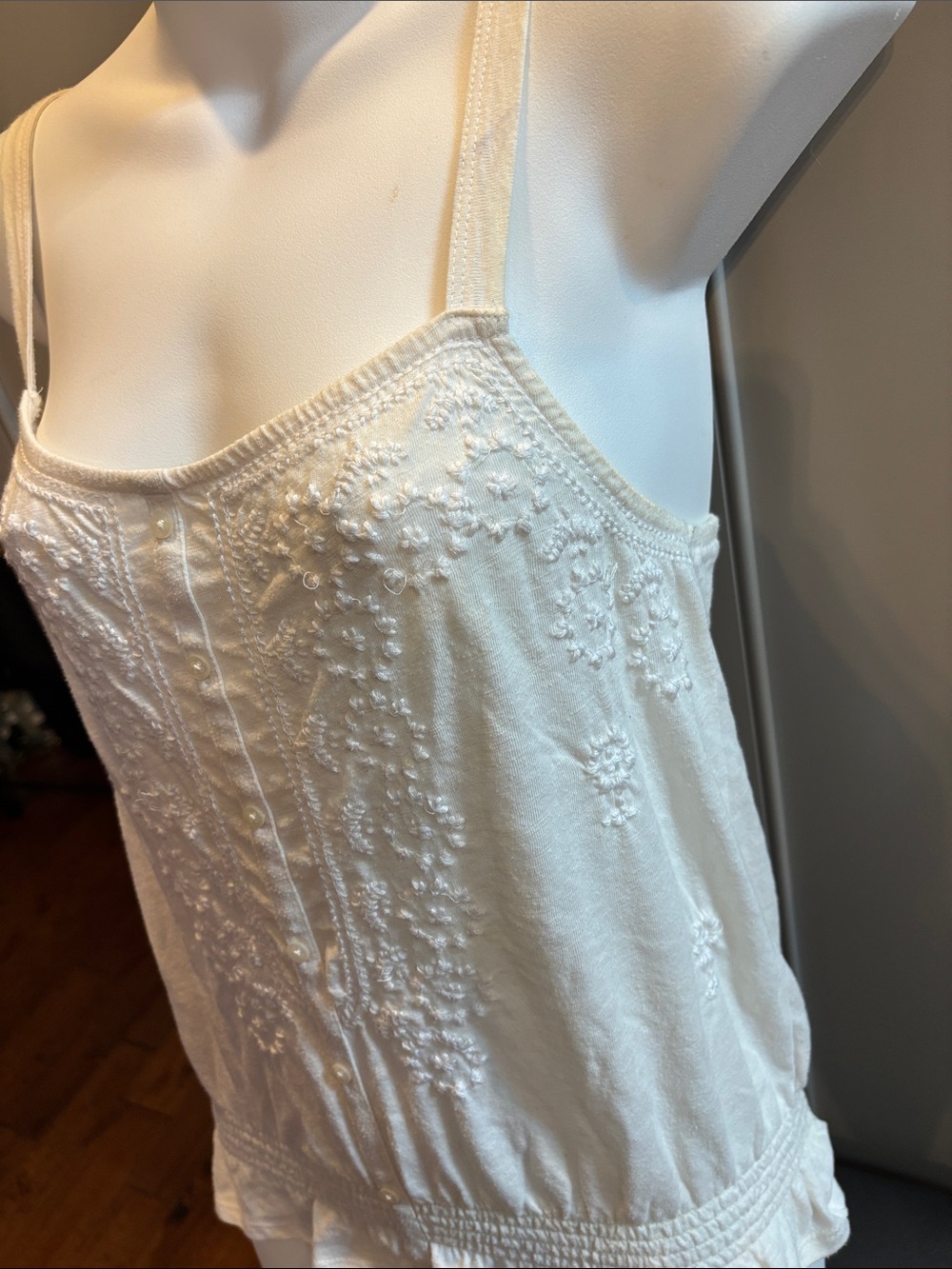 Y2K American Eagle White Embroidered Cotton Cami Tank Top S - Picture 4 of 6